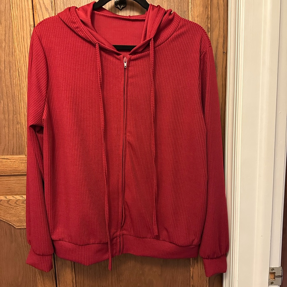Burgandy Hooded Zip-Up Jacket